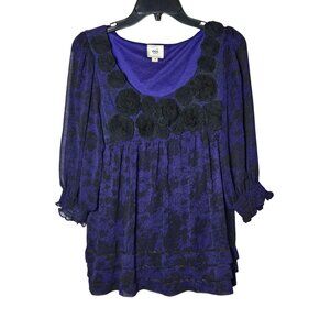 Eci New York Women Purple Dark Floral Blouse Size Medium Whimsigoth Fairy Grunge